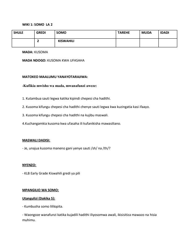 Page 4 – Grade 2 Kiswahili Lesson Plans Term 3 -  KLB Early Grade – Kenyaplex