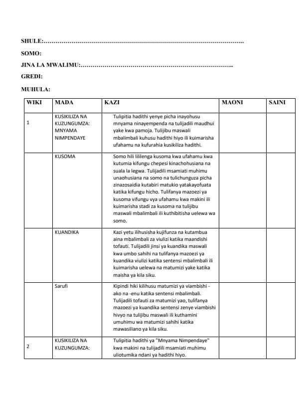 Page 1 – Grade 2 Kiswahili Records of Work Term 2 - KLB Early Grade – Kenyaplex