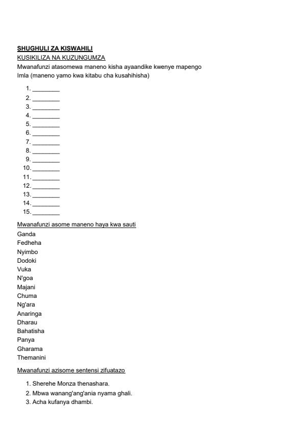 Page 1 – Grade 2 Kiswahili Topical Questions and Answers – Kenyaplex