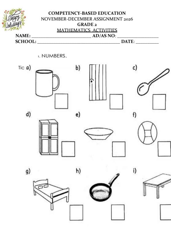 Page 1 – Grade 2 Mathematics December 2026 Holiday Assignment – Kenyaplex