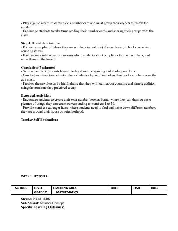 Page 2 – Grade 2 Mathematics Lesson Plans Term 1 - KLB Lower Primary Mathematical Activities – Kenyaplex