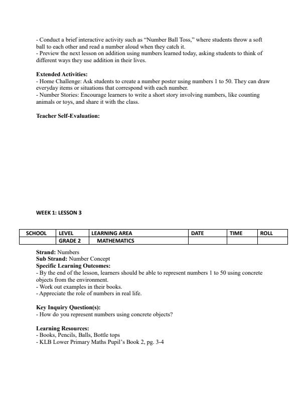 Page 4 – Grade 2 Mathematics Lesson Plans Term 1 - KLB Lower Primary Mathematical Activities – Kenyaplex