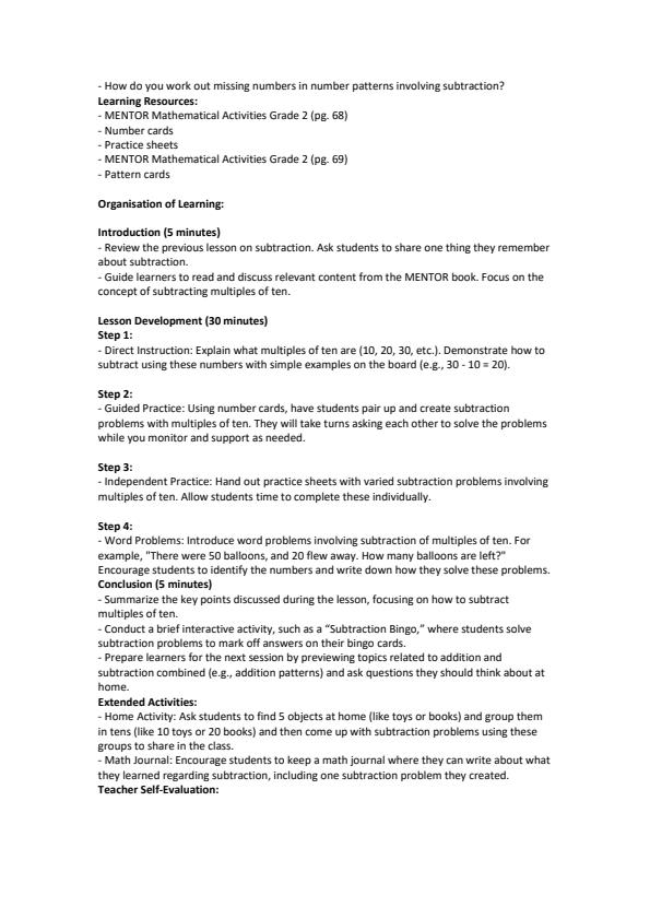 Page 4 – Grade 2 Mathematics Lesson Plans Term 2 - Mentor – Kenyaplex