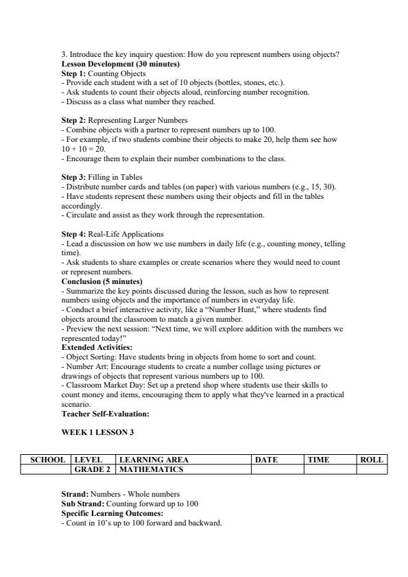 Page 3 – Grade 2 Mathematics Lesson Plans Term 3 - KLB Lower Primary – Kenyaplex