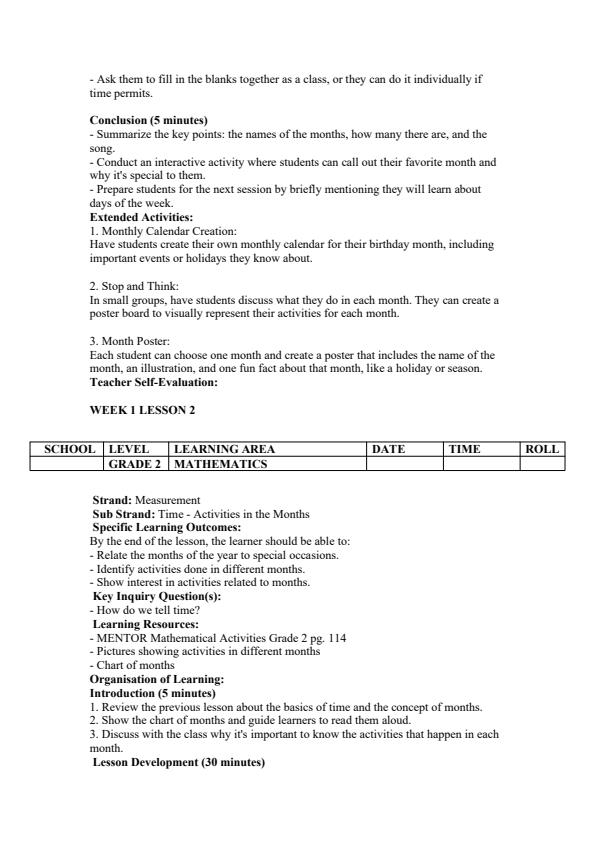 Page 2 – Grade 2 Mathematics Lesson Plans Term 3 - Mentor – Kenyaplex