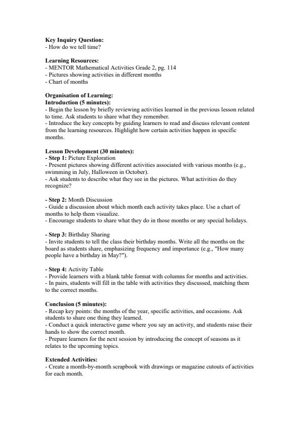 Page 4 – Grade 2 Mathematics Lesson Plans Term 3 - Mentor – Kenyaplex