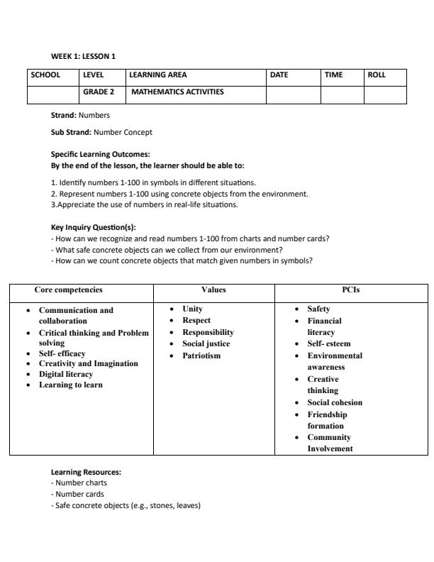 Page 1 – Grade 2 Mathematics Lesson Plans Term 3 - Tusome – Kenyaplex