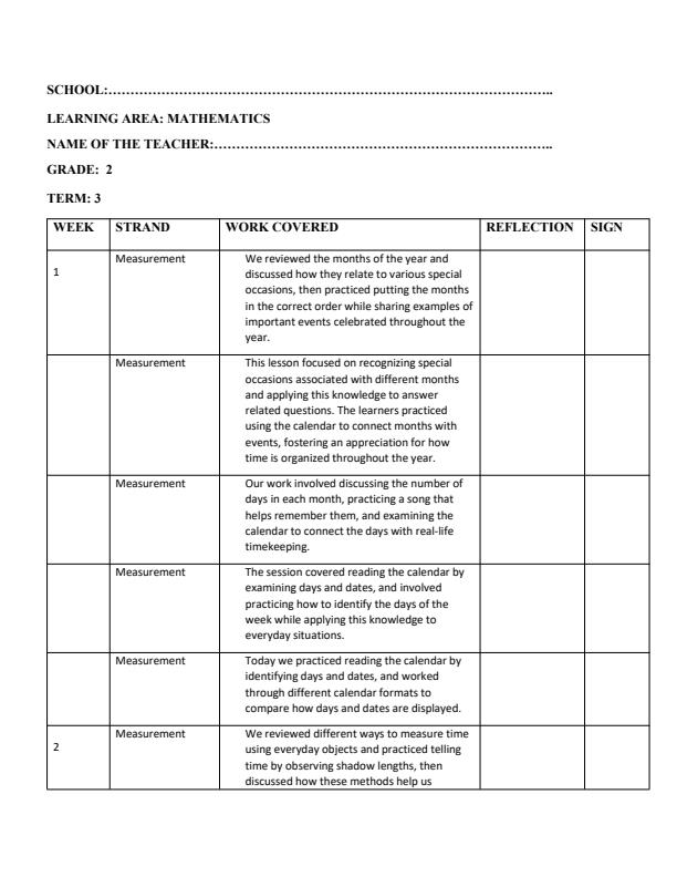 Page 1 – Grade 2 Mathematics Records of Work Term 3 - Oxford Let