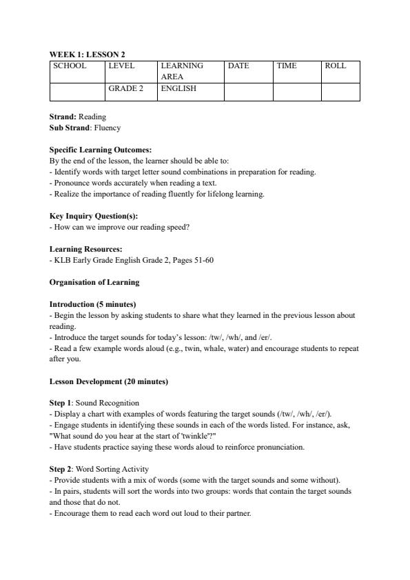 Page 3 – Grade 2 Rationalised English Lesson Plans Term 2 - KLB Early Grade – Kenyaplex