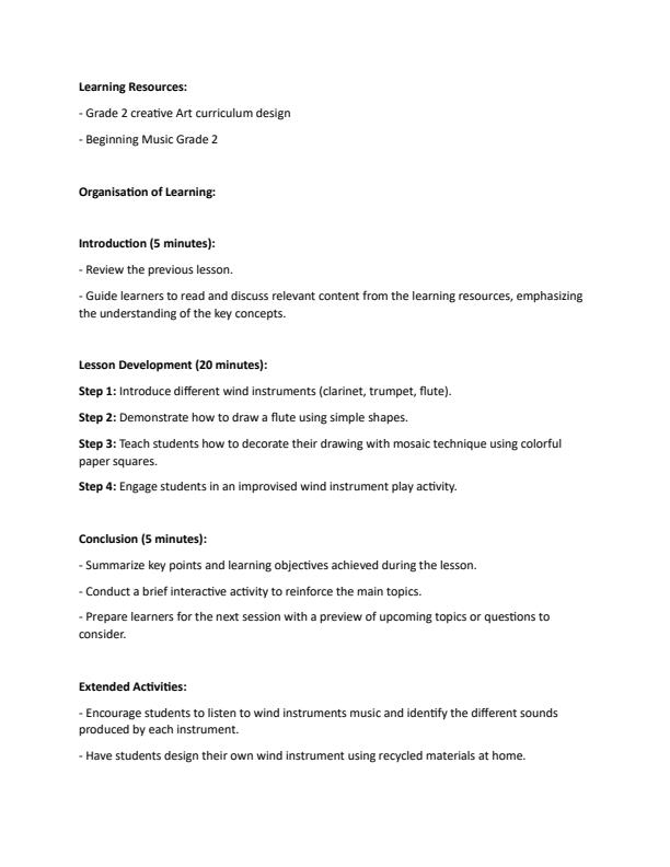 Page 2 – Grade 2 Rationalized Creative Activities Lesson Plans Term 3 – Kenyaplex