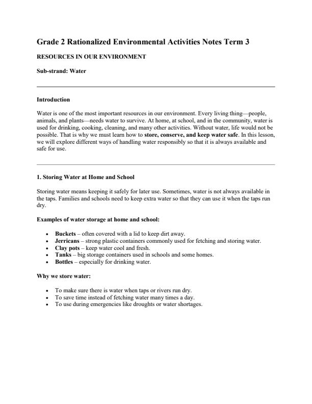 Page 1 – Grade 2 Rationalized Environmental Activities Notes Term 3 – Kenyaplex