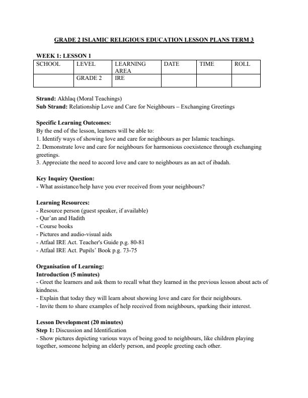 Page 1 – Grade 2 Rationalized IRE Lesson Plans Term 3 - Atfaal – Kenyaplex