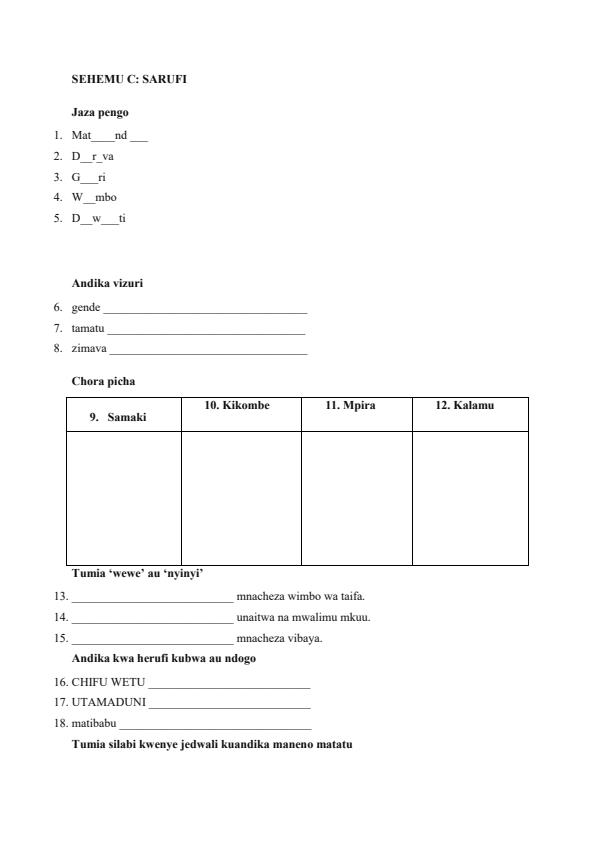 Page 2 – Grade 2 Shughuli za Kiswahili April 2026 Holiday Assignment – Kenyaplex
