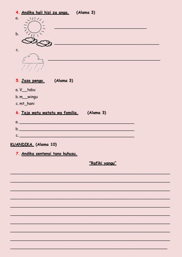 Page 2 – Grade 2 Shughuli za Kiswahili December 2024 Holiday Assignment – Kenyaplex