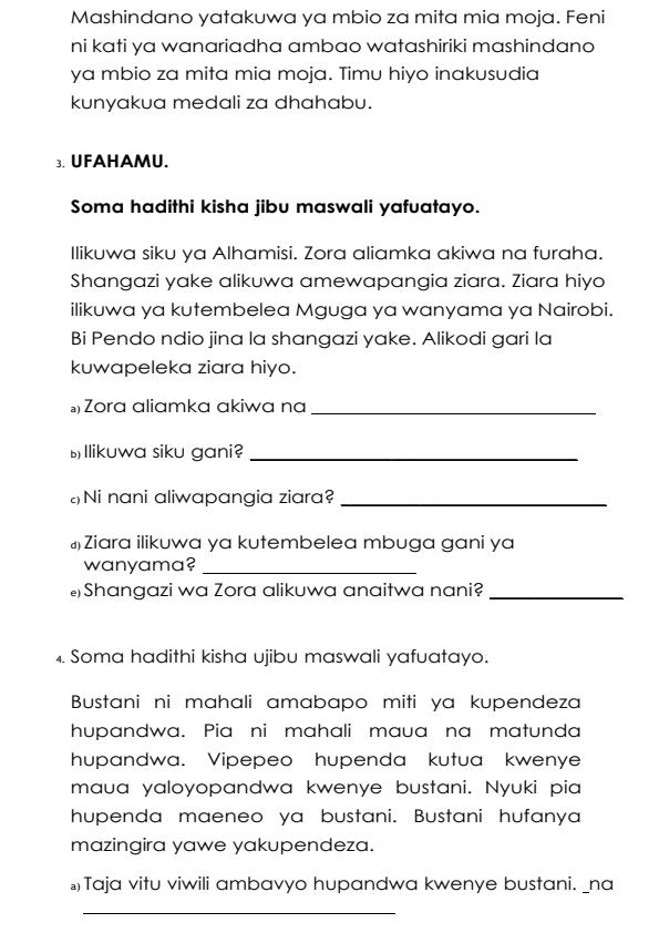 Page 2 – Grade 2 Shughuli za Kiswahili December 2026 Holiday Assignment  – Kenyaplex