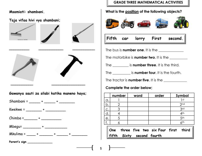 Page 1 – Grade 3 April Holiday Assignments 2024 – Kenyaplex
