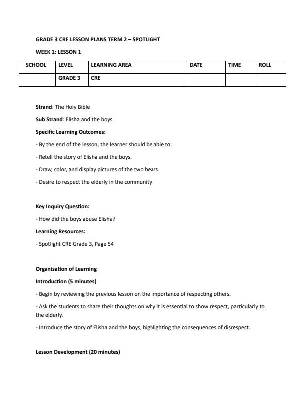 Page 1 – Grade 3 CRE Lesson Plans Term 2 - Spotlight – Kenyaplex