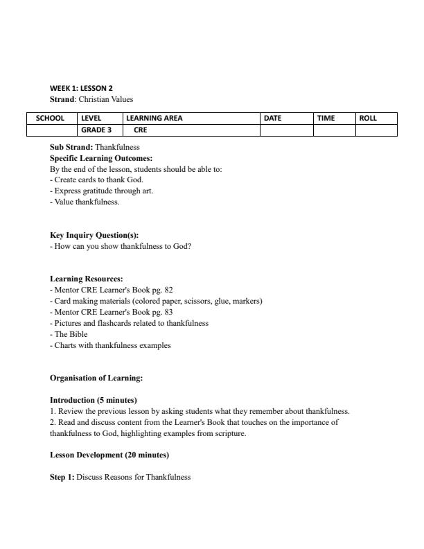 Page 3 – Grade 3 CRE Lesson Plans Term 3 - Mentor – Kenyaplex