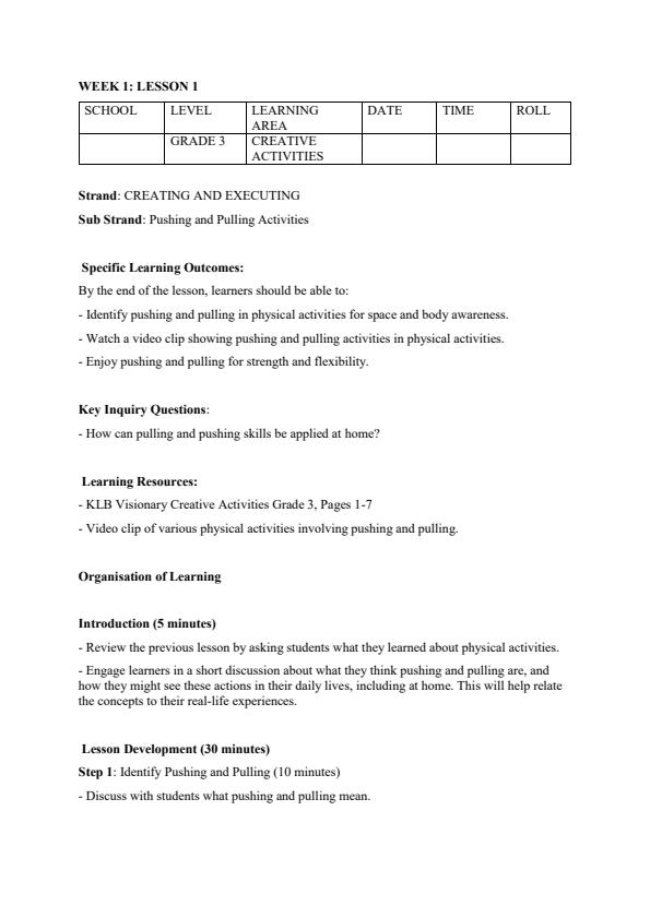 Page 1 – Grade 3 Creative Activities Lesson Plans Term 1 - KLB Visionary – Kenyaplex