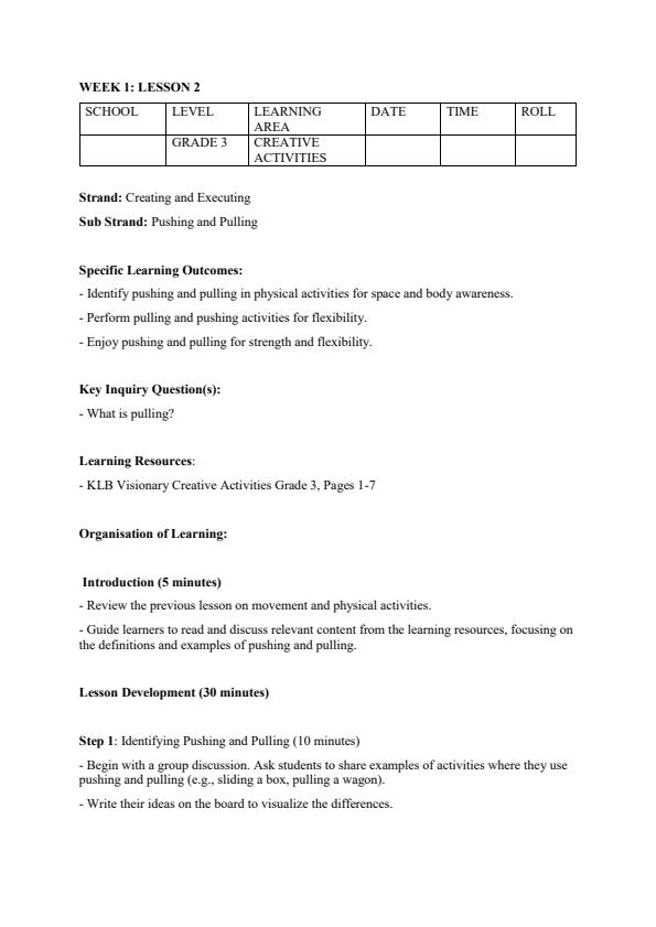 Page 3 – Grade 3 Creative Activities Lesson Plans Term 1 - KLB Visionary – Kenyaplex