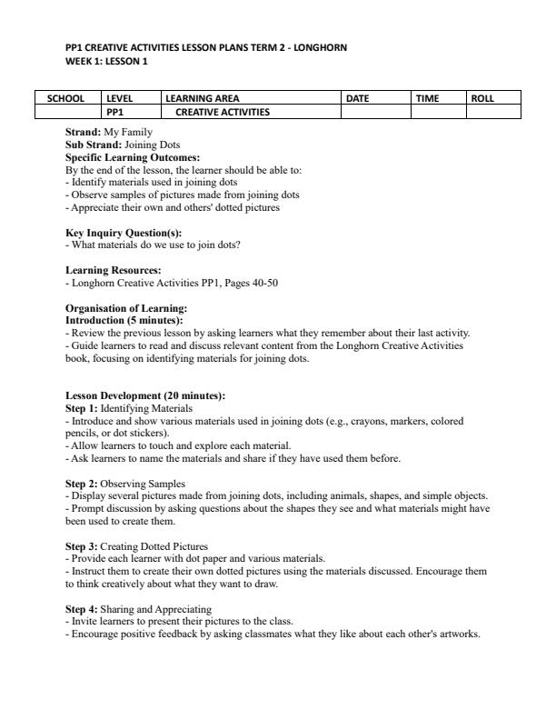 Page 1 – Grade 3 Creative Activities Lesson Plans Term 2 - Champion – Kenyaplex