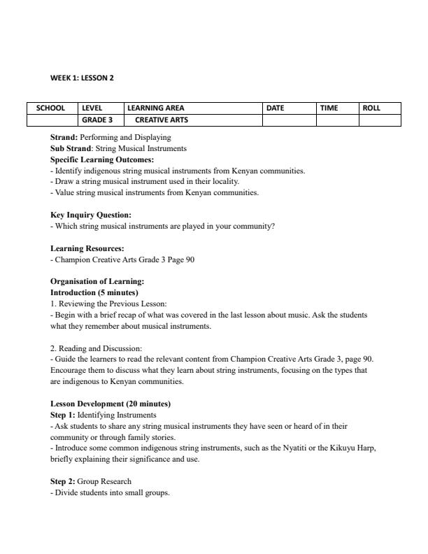 Page 3 – Grade 3 Creative Activities Lesson Plans Term 3 - Champion – Kenyaplex
