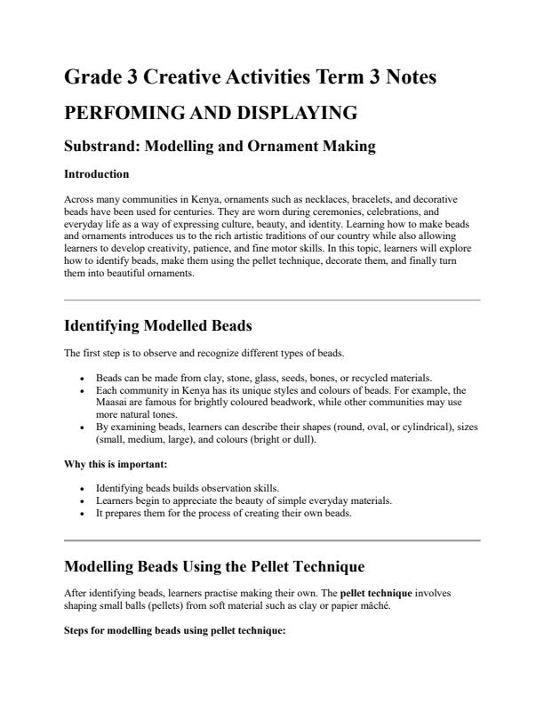 Page 1 – Grade 3 Creative Activities Notes Term 3 – Kenyaplex