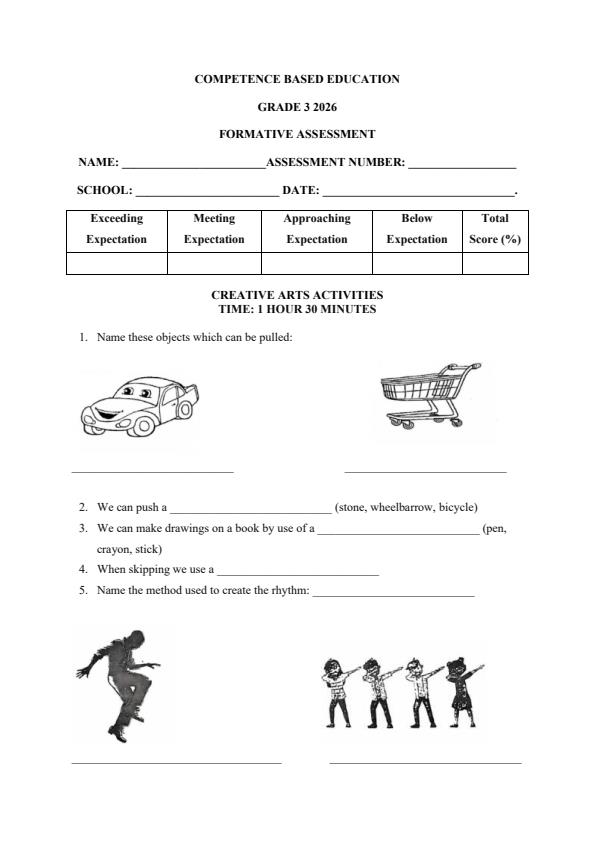 Page 1 – Grade 3 Creative Arts Activities April 2026 Holiday Assignment – Kenyaplex