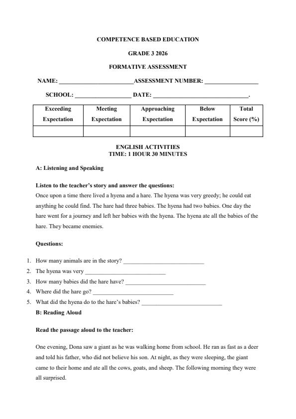Page 1 – Grade 3 English Activities April 2026 Holiday Assignment – Kenyaplex