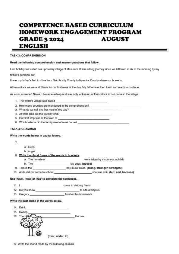 Page 1 – Grade 3 English Activities August 2024 Holiday Assignment – Kenyaplex