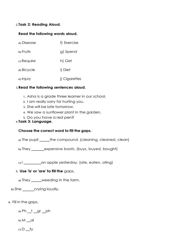 Page 2 – Grade 3 English Activities August 2026 Holiday Assignment – Kenyaplex