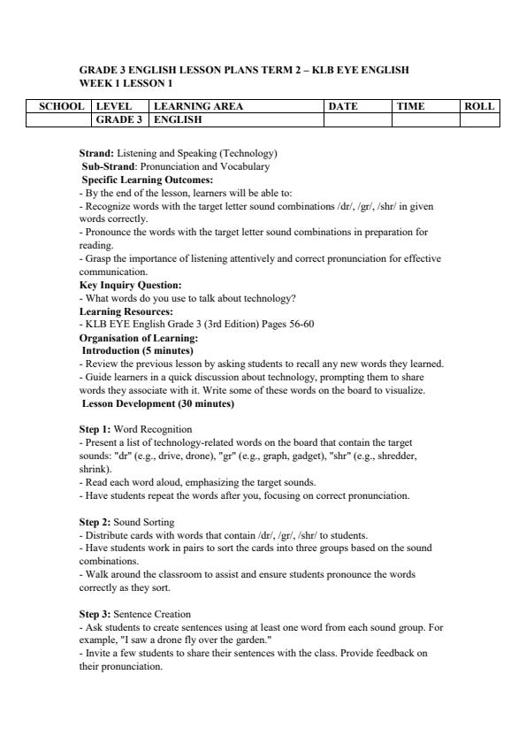 Page 1 – Grade 3 English Lesson Plans Term 2 - KLB EYE English – Kenyaplex
