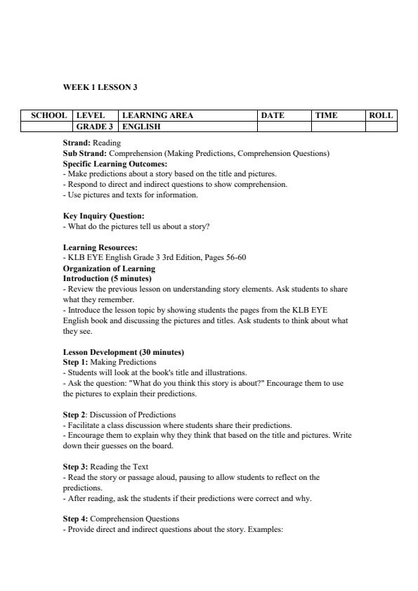 Page 4 – Grade 3 English Lesson Plans Term 2 - KLB EYE English – Kenyaplex