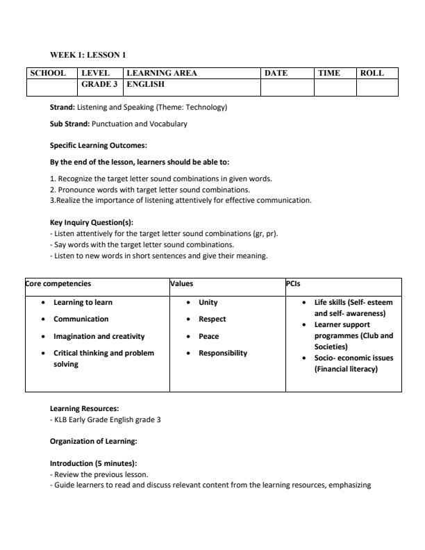Page 1 – Grade 3 English Lesson Plans Term 3 - KLB Early Grade – Kenyaplex