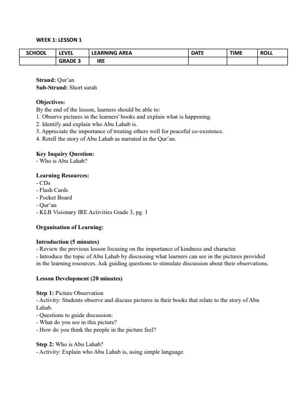 Page 1 – Grade 3 IRE Lesson Plans Term 1 – Kenyaplex