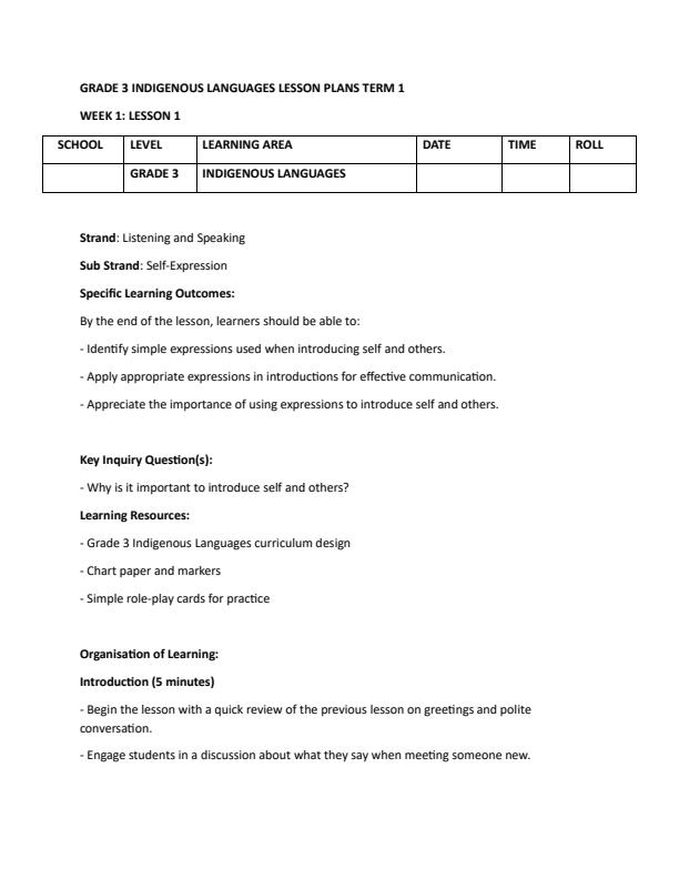 Page 1 – Grade 3 Indigenous Languages Lesson Plans Term 1 – Kenyaplex