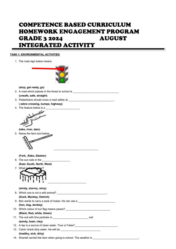 Page 1 – Grade 3 Integrated Activities August 2024 Holiday Assignment – Kenyaplex