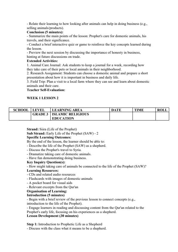 Page 2 – Grade 3 Islamic Religious Education Lesson Plans Term 3 – Kenyaplex
