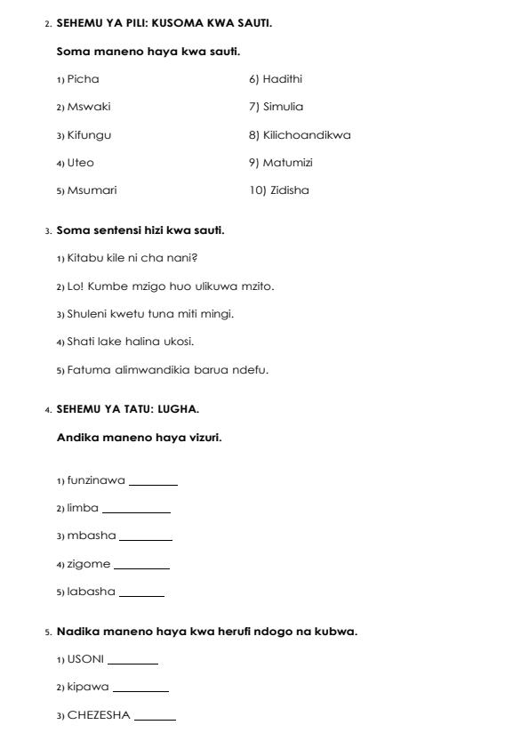 Page 2 – Grade 3 Kiswahili August 2026 Holiday Assignment – Kenyaplex