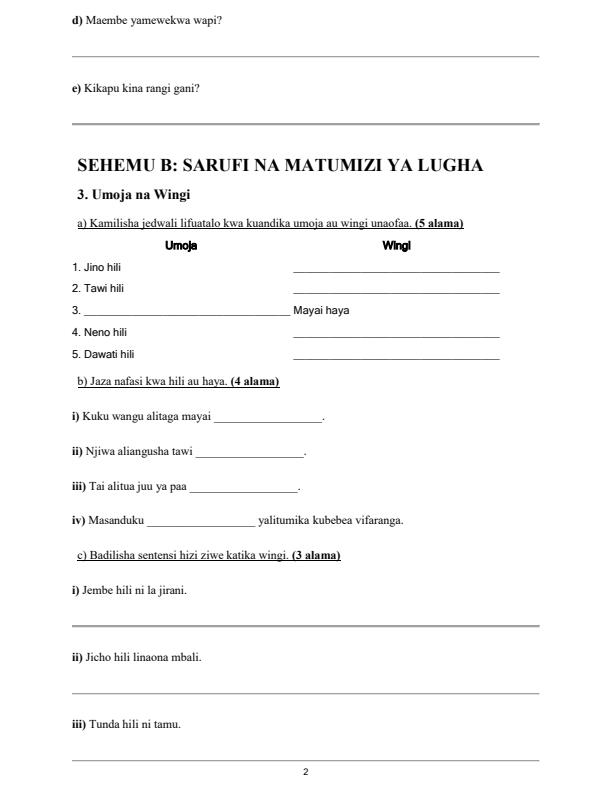 Page 2 – Grade 3 Kiswahili December 2026 Holiday Assignment – Kenyaplex