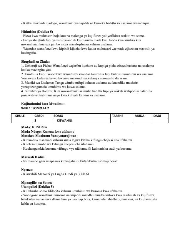 Page 2 – Grade 3 Kiswahili Lesson Plans Term 2 - Mazoezi ya Lugha – Kenyaplex
