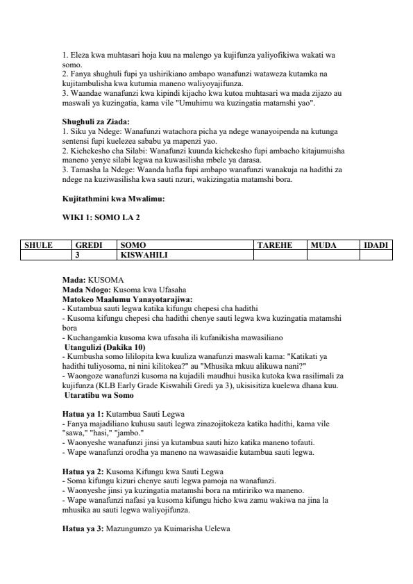 Page 2 – Grade 3 Kiswahili Lesson Plans Term 3 - KLB Early Grade – Kenyaplex
