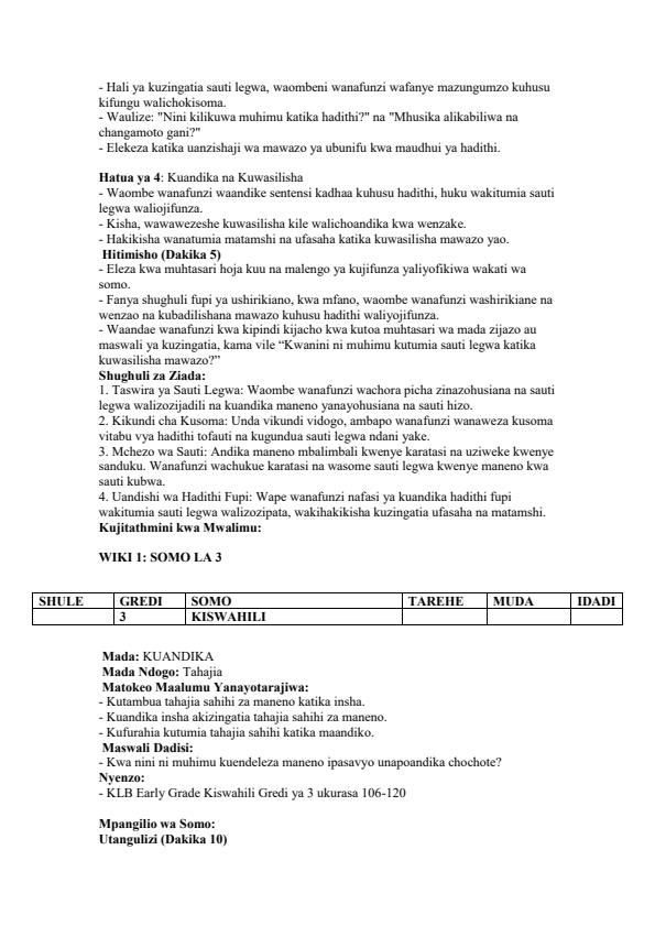 Page 3 – Grade 3 Kiswahili Lesson Plans Term 3 - KLB Early Grade – Kenyaplex