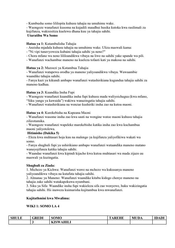 Page 4 – Grade 3 Kiswahili Lesson Plans Term 3 - KLB Early Grade – Kenyaplex