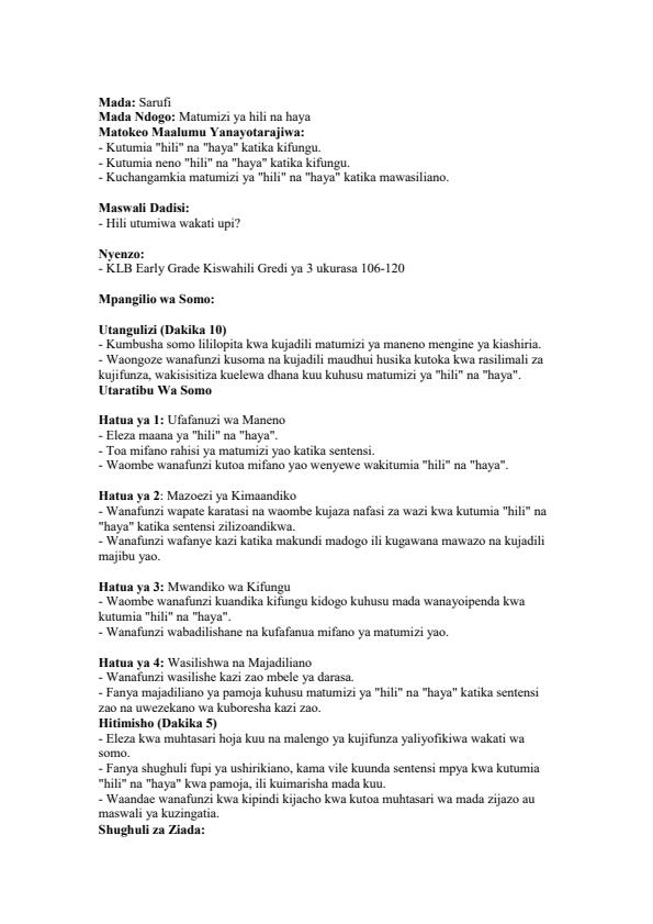 Page 5 – Grade 3 Kiswahili Lesson Plans Term 3 - KLB Early Grade – Kenyaplex