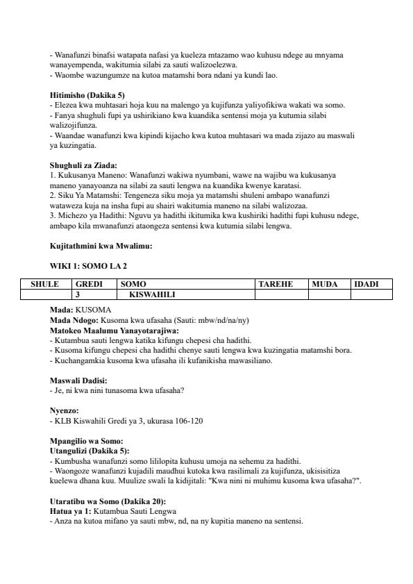 Page 2 – Grade 3 Kiswahili Lesson Plans Term 3 - KLB – Kenyaplex
