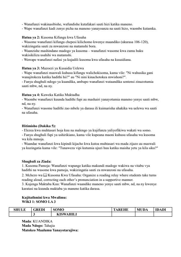 Page 3 – Grade 3 Kiswahili Lesson Plans Term 3 - KLB – Kenyaplex