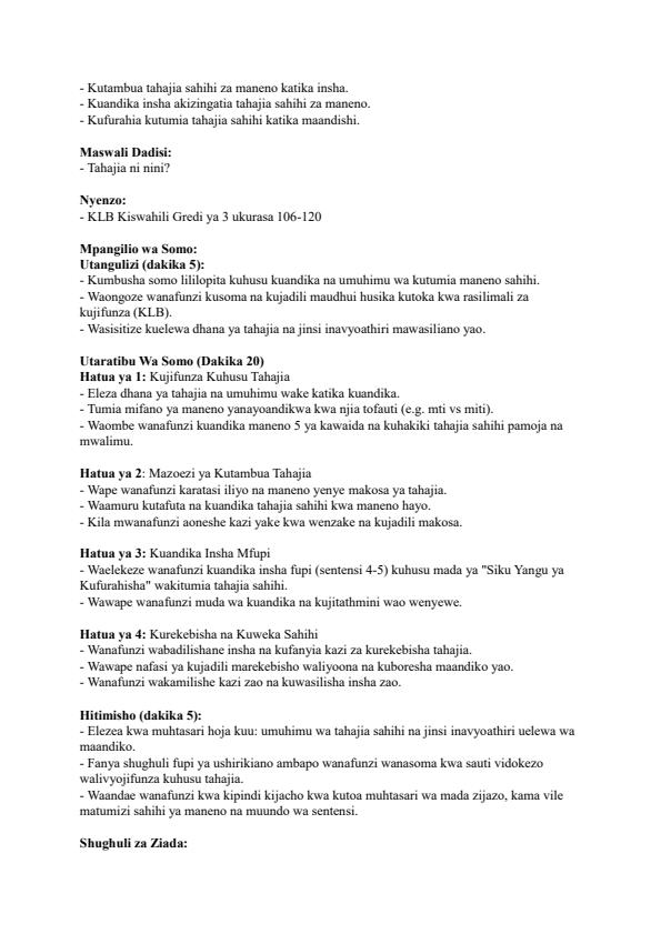 Page 4 – Grade 3 Kiswahili Lesson Plans Term 3 - KLB – Kenyaplex
