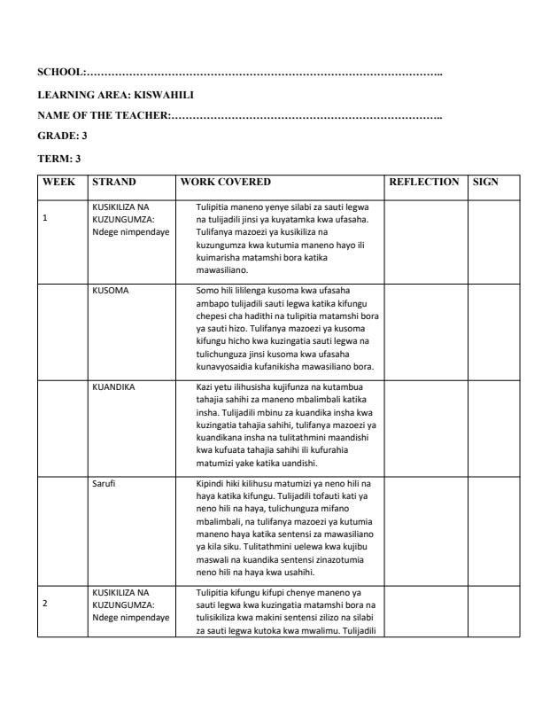 Page 1 – Grade 3 Kiswahili Records of Work Term 3 - KLB Early Grade – Kenyaplex