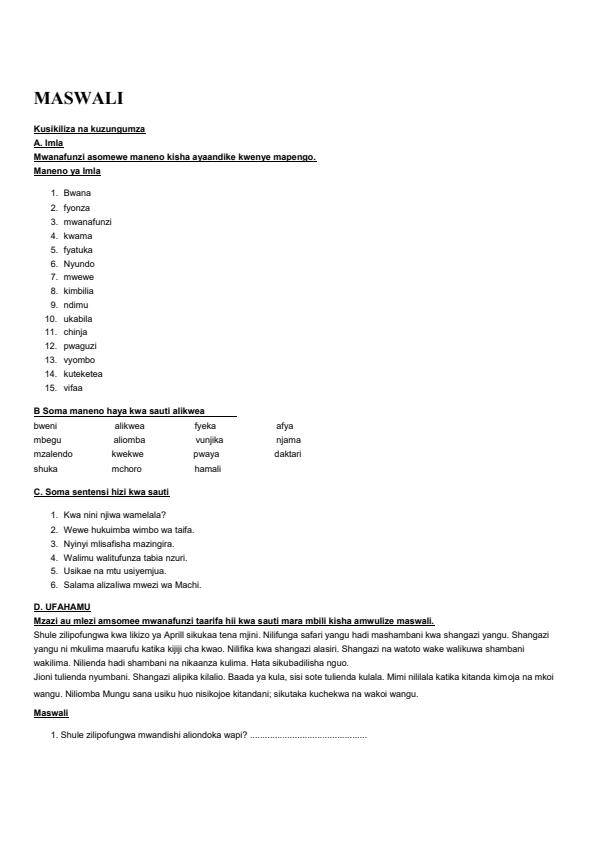 Page 1 – Grade 3 Kiswahili Topical Questions and Answers – Kenyaplex